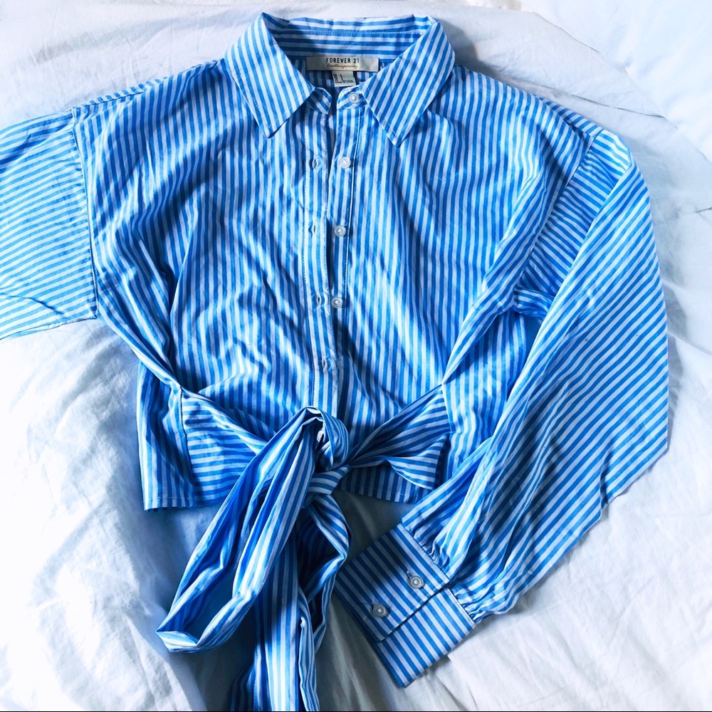 Blue and white pin strip shirt